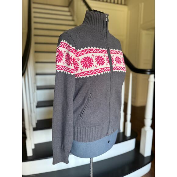 Vintage IZOD Pink Snowflake Fair Isle Zipper Winter Apres Ski Christmas Cabin - Picture 4 of 9